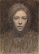 Ellen Thesleffin seepiasävyinen omakuva, jossa hän katsoo suoraan eteenpäin